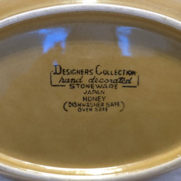 Vtg Designers Collection Oval Serving Bowl Mustard Yellow Black Rim Stoneware - Picture 3 of 8